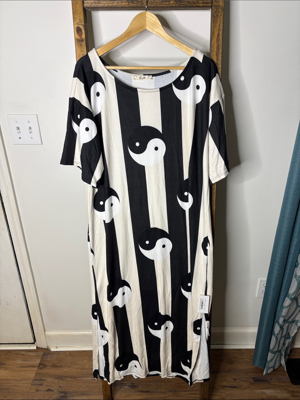 Jade by Jane Yin Yang Black & White Maxi Dress Size L
